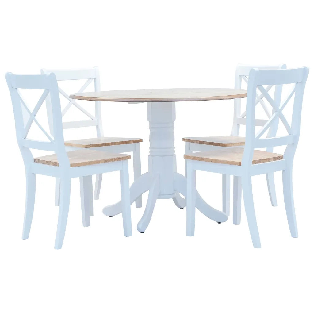 Set da Pranzo 5 pz in Legno Massello di Hevea Bianco e Marrone cod mxl 24861