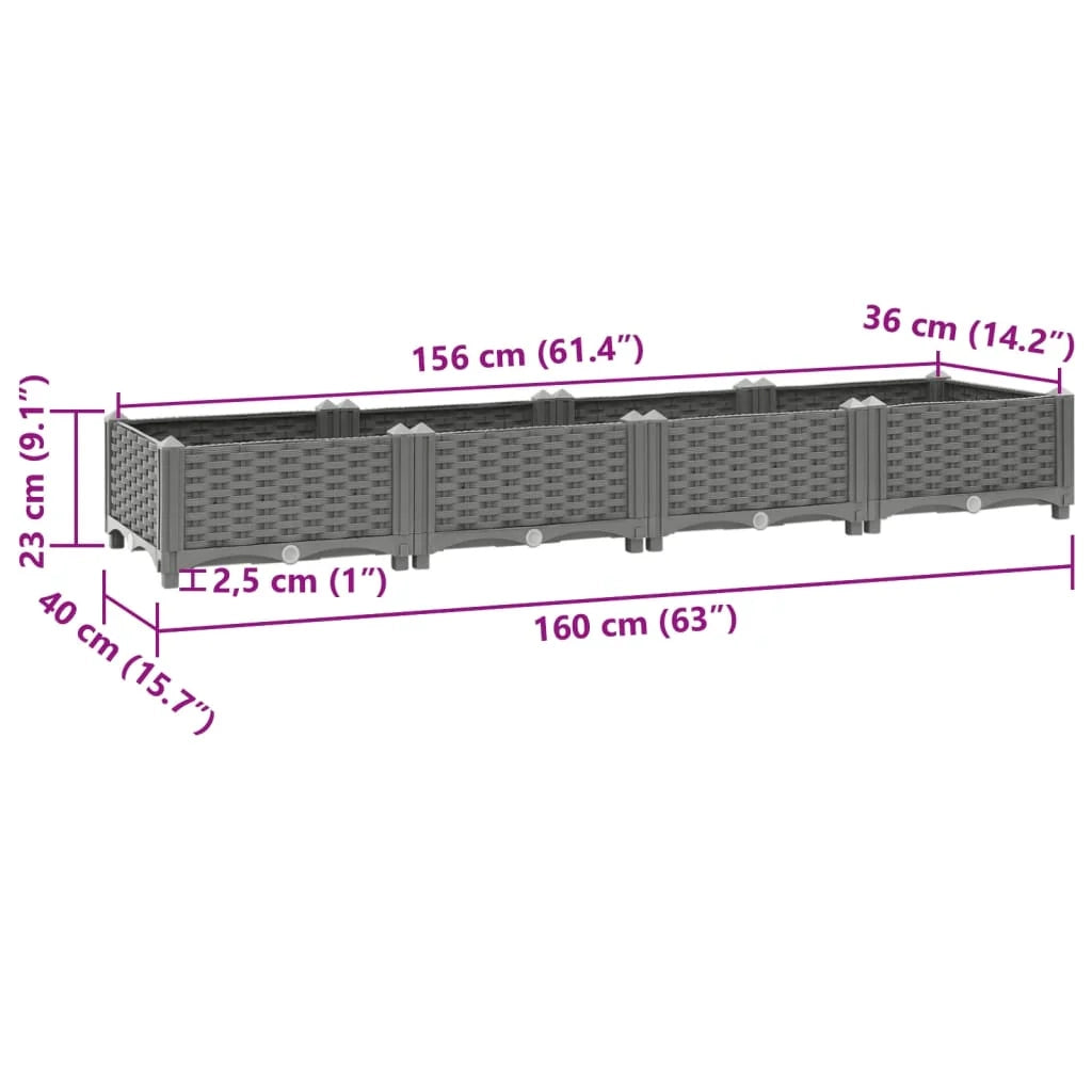 Fioriera rialzata per piante fiori terrazza giardino 160 x 40 x 23 cm polipropilene grigio 02_0039213