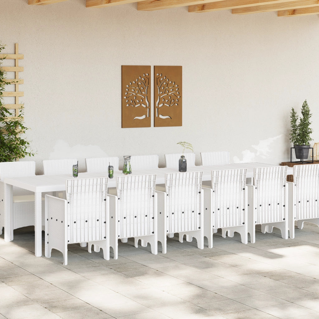 Set da Pranzo Giardino  13 Pezzi con Cuscini Polyrattan Bianco