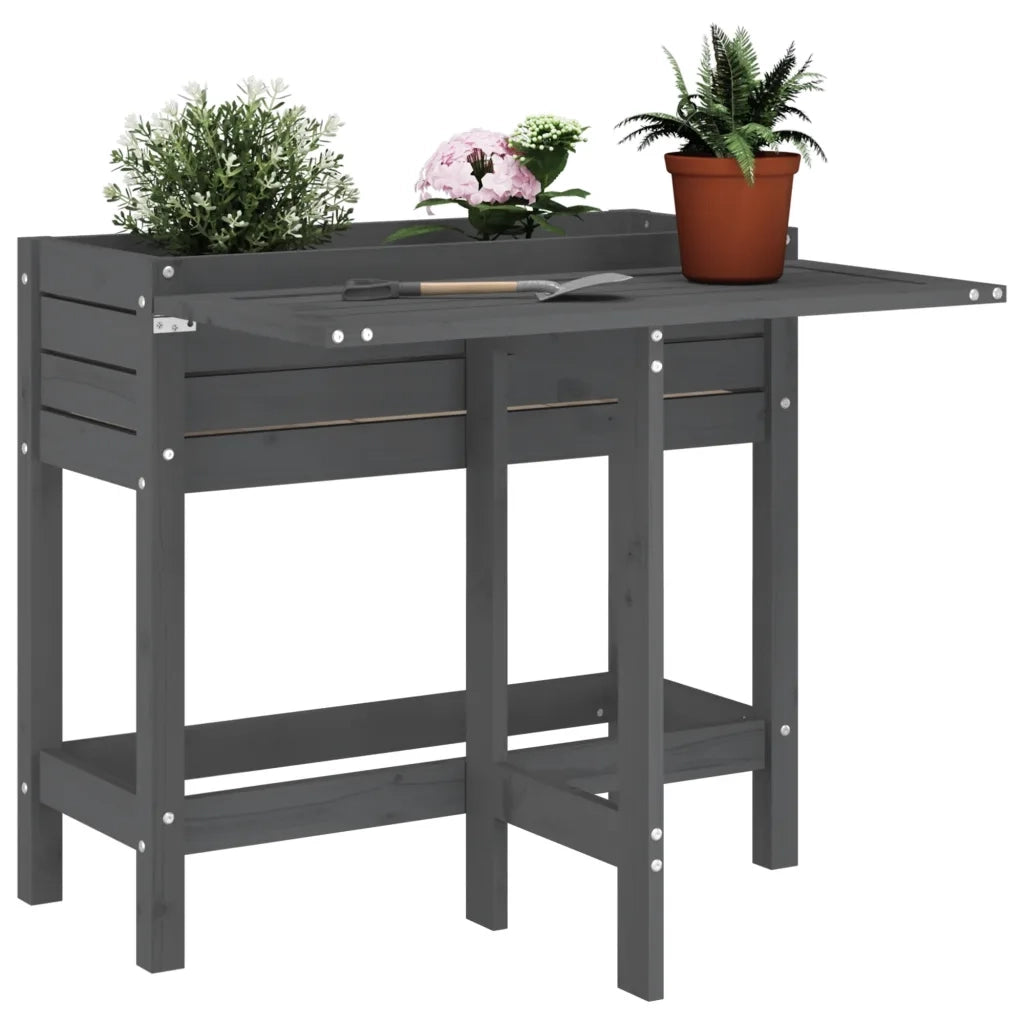 Fioriera Giardino-Vaso da Esterno-Contenitore per Piante Piano Pieghevole Grigia Legno Massello Pino
