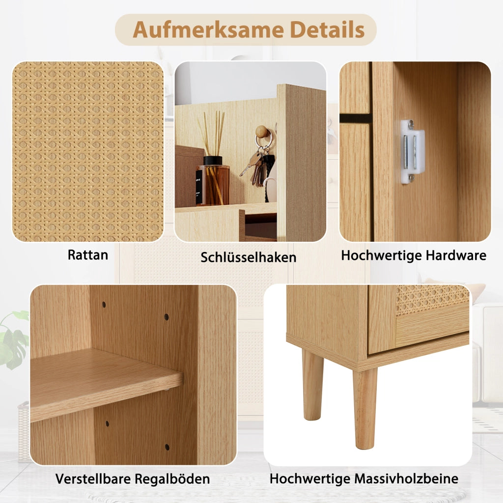 Scarpiera con 3 Ante a Ribalta e 1 Cassetto; con Gambe in Legno Massello; in MDF; 90×17×125 cm; Naturale