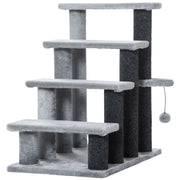 Scaletta per gatti alta 64 cm, ideale per gatti anziani, con 4 gradini, pallina da gioco e piattaforma in juta e peluche, colore grigio.
