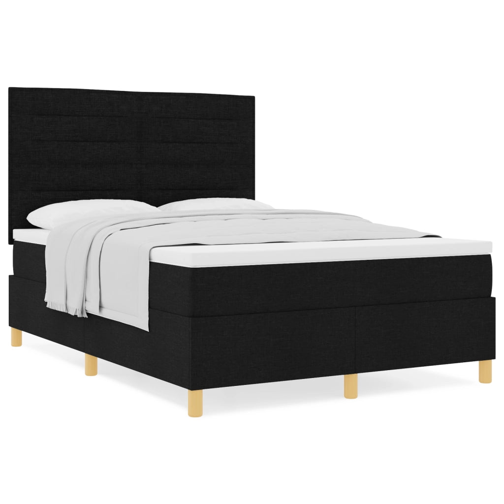 Letto Box Spring con Materasso Nero 140x200 cm Tessuto