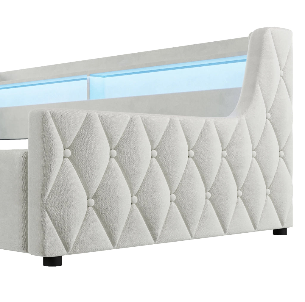 Letto singolo imbottito 90x200 cm con LED e vano contenitore