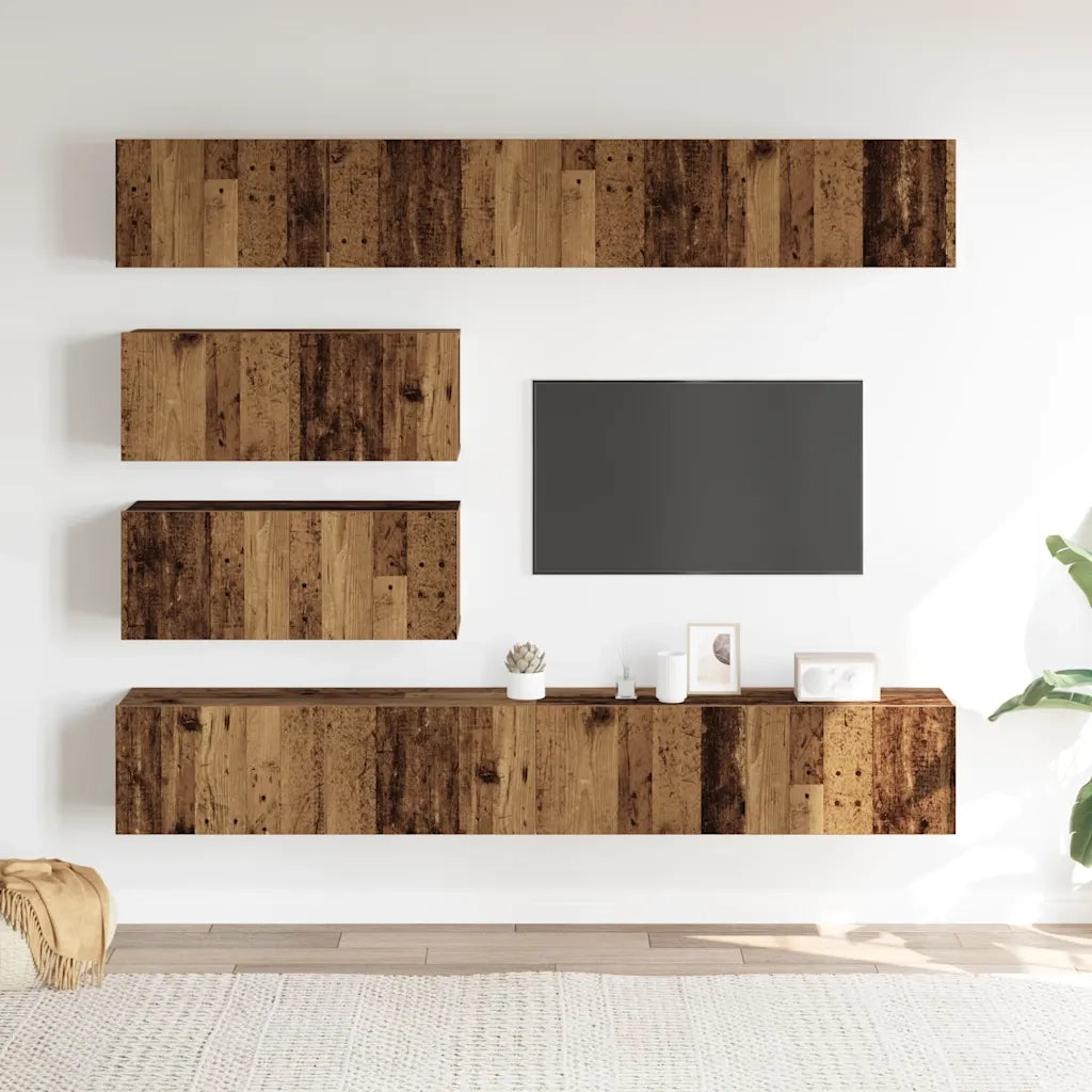 Set Mobile TV 6 pz | Armadietto TV | Mobile Porta TV Montato a Parete Legno Antico in Truciolato