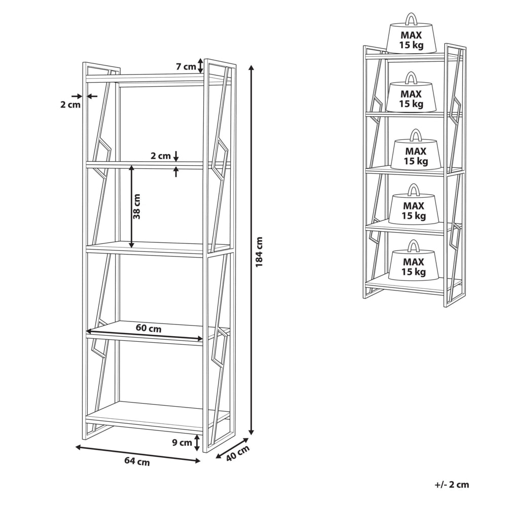 Libreria a 5 ripiani Scaffale industriale minimalista con struttura in legno scuro e metallo Nero