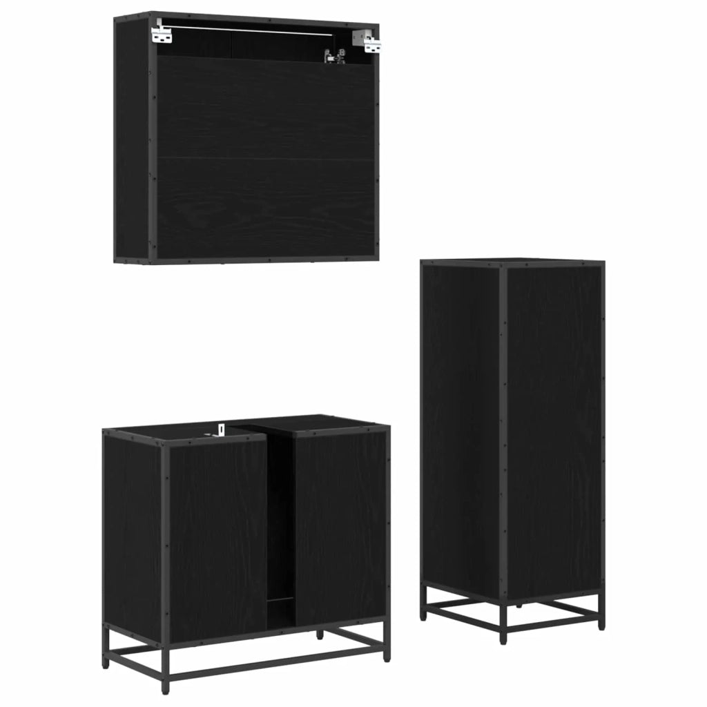 Set di mobili per il bagno 3 pcs Rovere Nero Legno multistrato