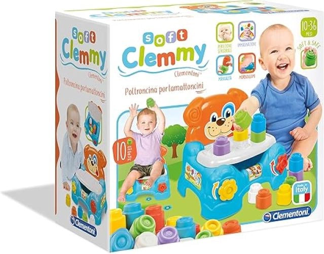 Soft Clemmy - Poltroncina Porta Mattoncini con Blocchi Morbidi per Costruzioni, Lavabili e Atossici,Cagnolino con Vano C
