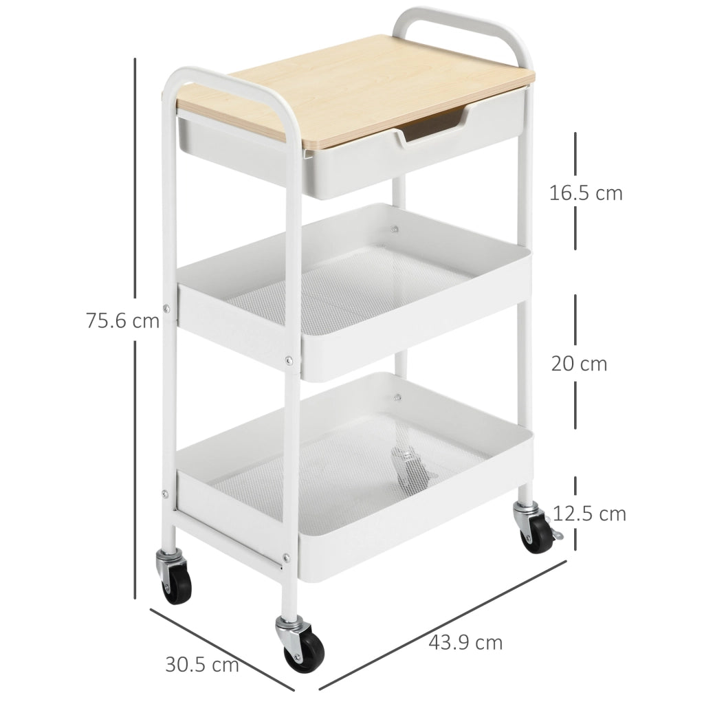 Carrello da Cucina Multiuso con 2 Cesti ¨C Zephmum ¨C Bianco