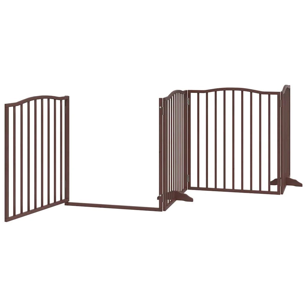 Cancelletto di sicurezza per cani con porta pieghevole 6 pannelli legno di pioppo marrone 02_0023016