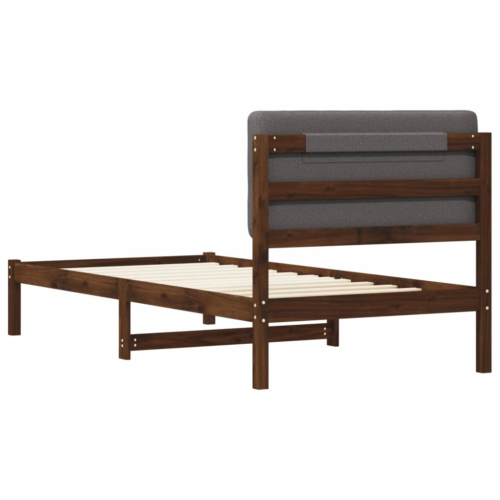 Letto con Testiera Rivestita Marrone scuro e grigio chiaro 904022