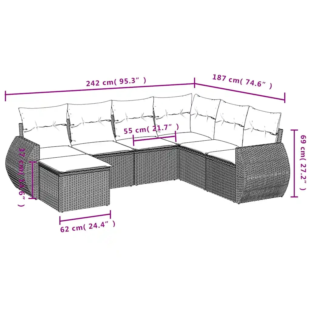 Set Divani da Giardino 7 pz con Cuscini Marrone in Polyrattan 3254040