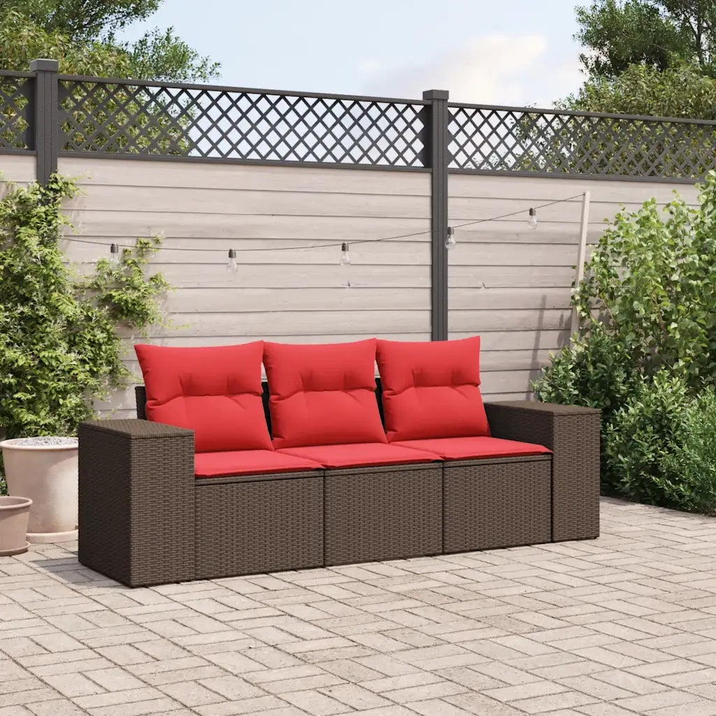 Salotto da Giardino-Set Divani da Giardino 3 pz con Cuscini Marrone in Polyrattan