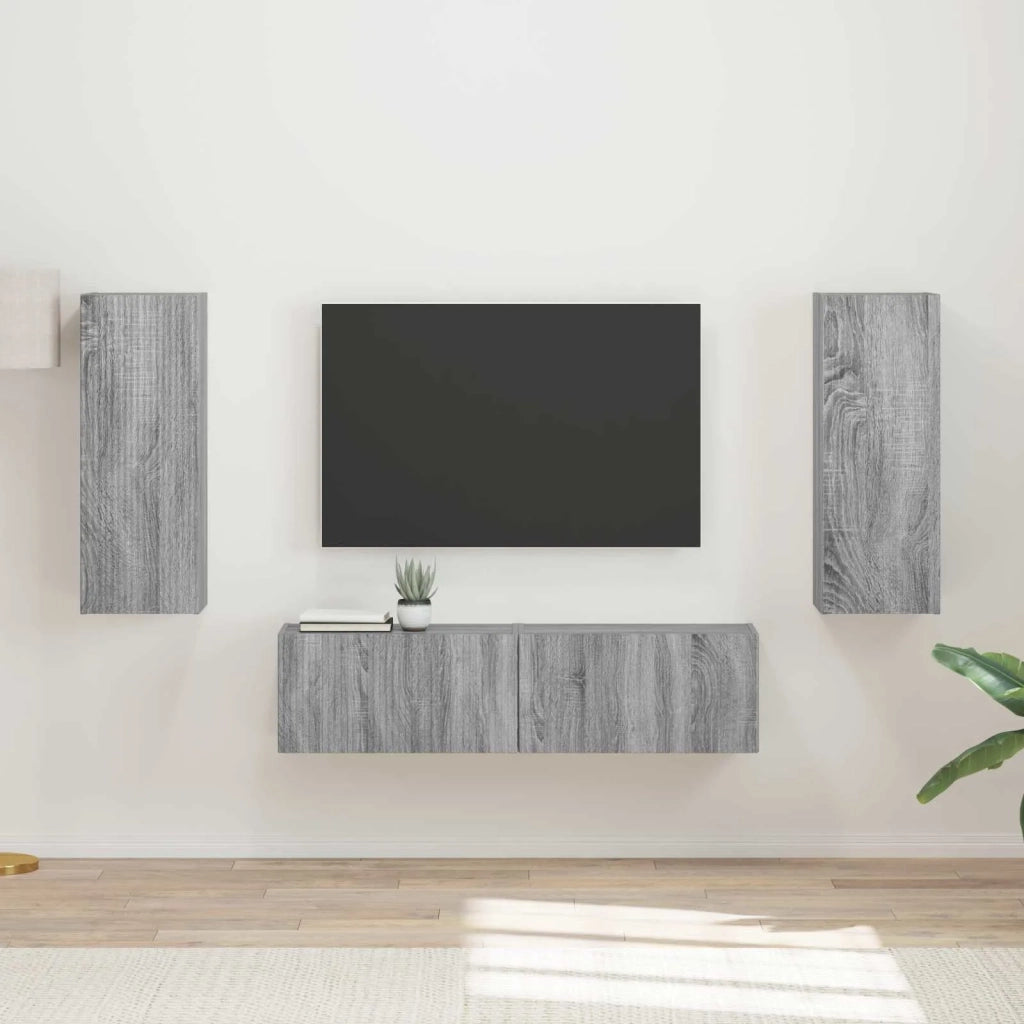 Set mobile TV 2 pz-Credenza per TV Grigio Sonoma Legno multistrato 437593