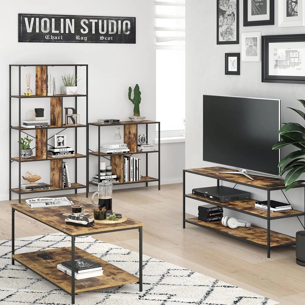 Divisorio per ambienti Fyrk, Legno antico, 80 x 79 cm, utilizzabile come divisorio con struttura in metallo e ripiani aperti