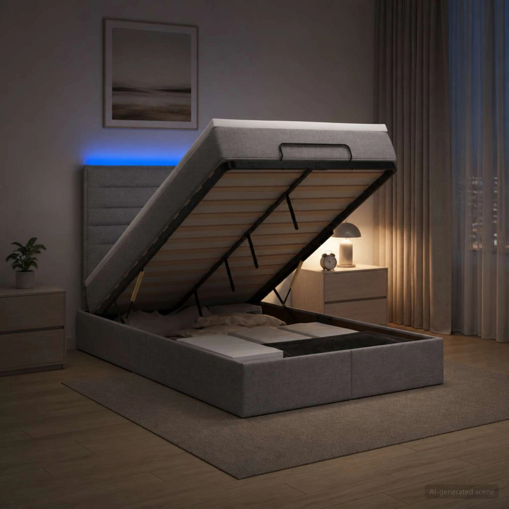 Letto Ottomano con Materasso e LED Grigio Chiaro 120 x 190 cm 3457972