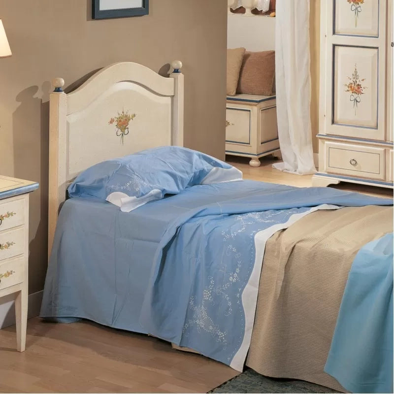 Letto sagomato singolo  bianco filo blu in legno 99x212x112 (1324) - Mobili 2G