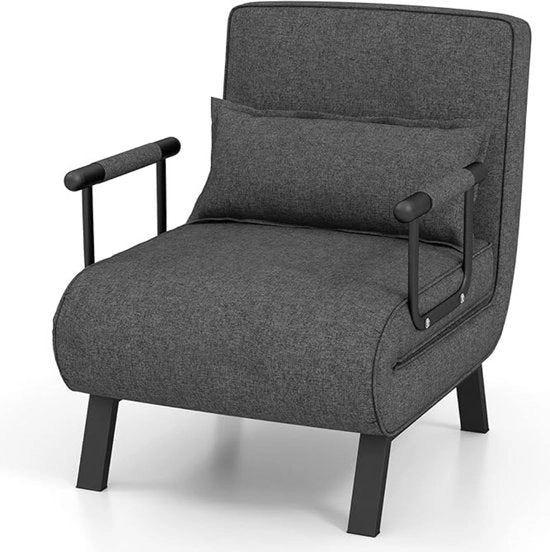 Letto a 4 in 1 – Sedia da Letto – 5 Posizioni - Funzionale – Schienale Regolabile – Piuma – Materiale di Alta Qualità - Grigio