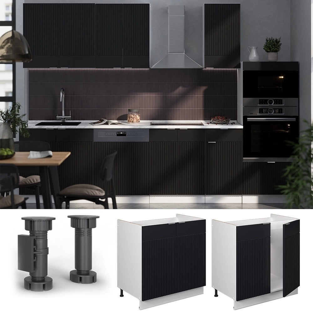 Mobile lavello cucina Fame-Line Nero rigato/Bianco 80 cm, PL Marmo Vicco