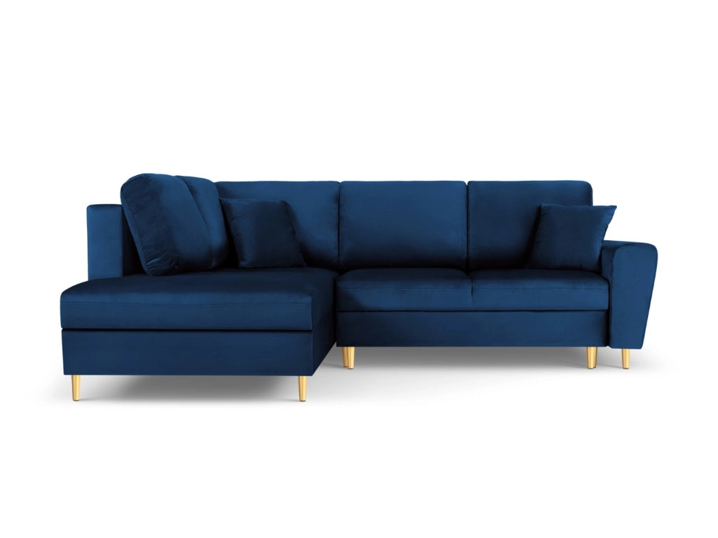 Cosmopolitan Design - Divano convertibile angolare sinistro con contenitore "Kyoto" 5 posti in velluto blu reale 