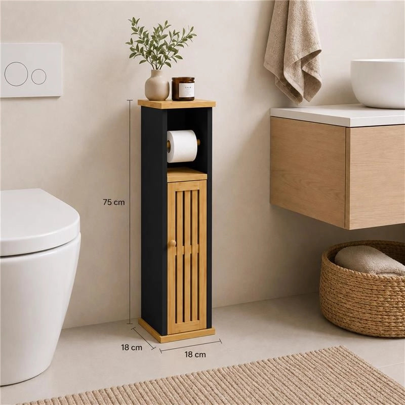 MOBILE PORTA CARTAIGENICA IN MDF NERO CON ANTA IN BAMBOO MISURE: 18X18X75 CM