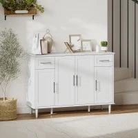 Credenza Buffet Elegante con 2 Cassetti e 3 Armadietti con Ripiani Regolabili, in Legno, 120x38x86 cm, Bianco