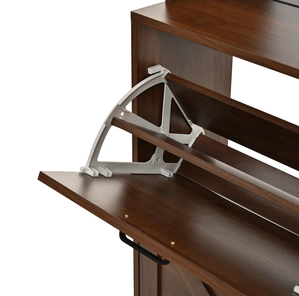 Garderoba 100x25x180 cm con specchio a figura intera e LED regolabile via app; MDF e pannello truciolare; noce
