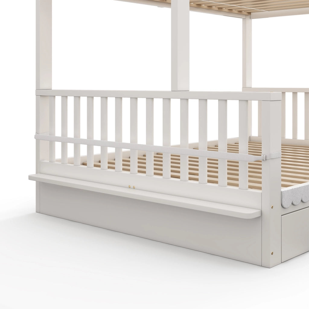 DESMIU Letto a castello 90 × 200 e 140 × 200 cm 2 posti con 2 cassetti e portariviste, senza materasso, bianco