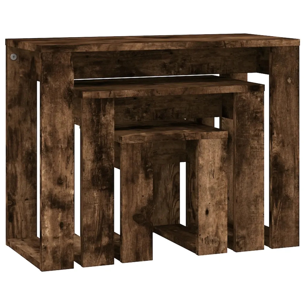 Tavolini Impilabili 3 pz | Tavolo laterale Rovere Fumo in Legno Multistrato