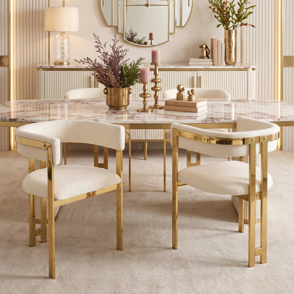 Set di 2 sedie da pranzo in ciniglia beige e oro