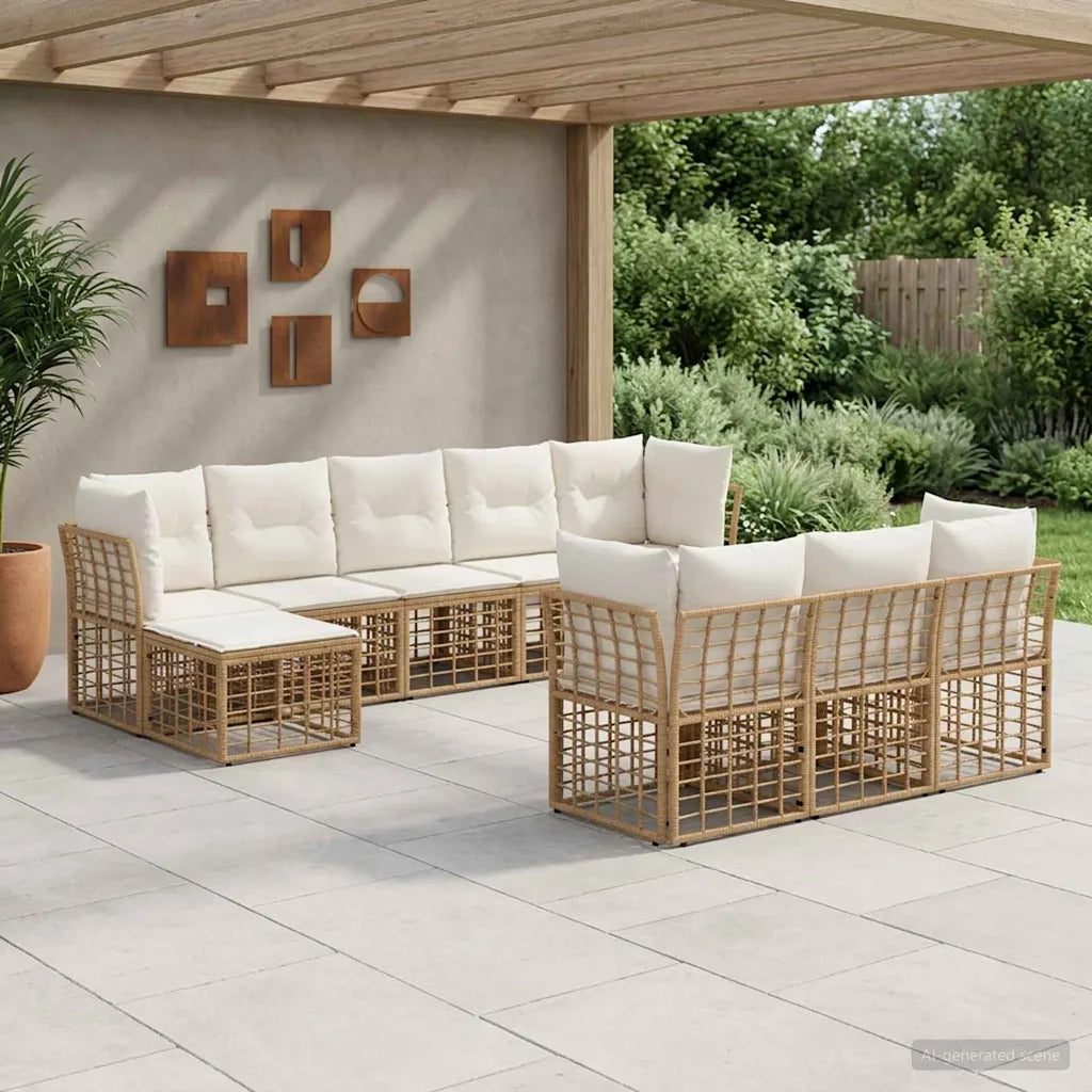 Set di divani da esterno Naturale e Bianco Crema Poliestere