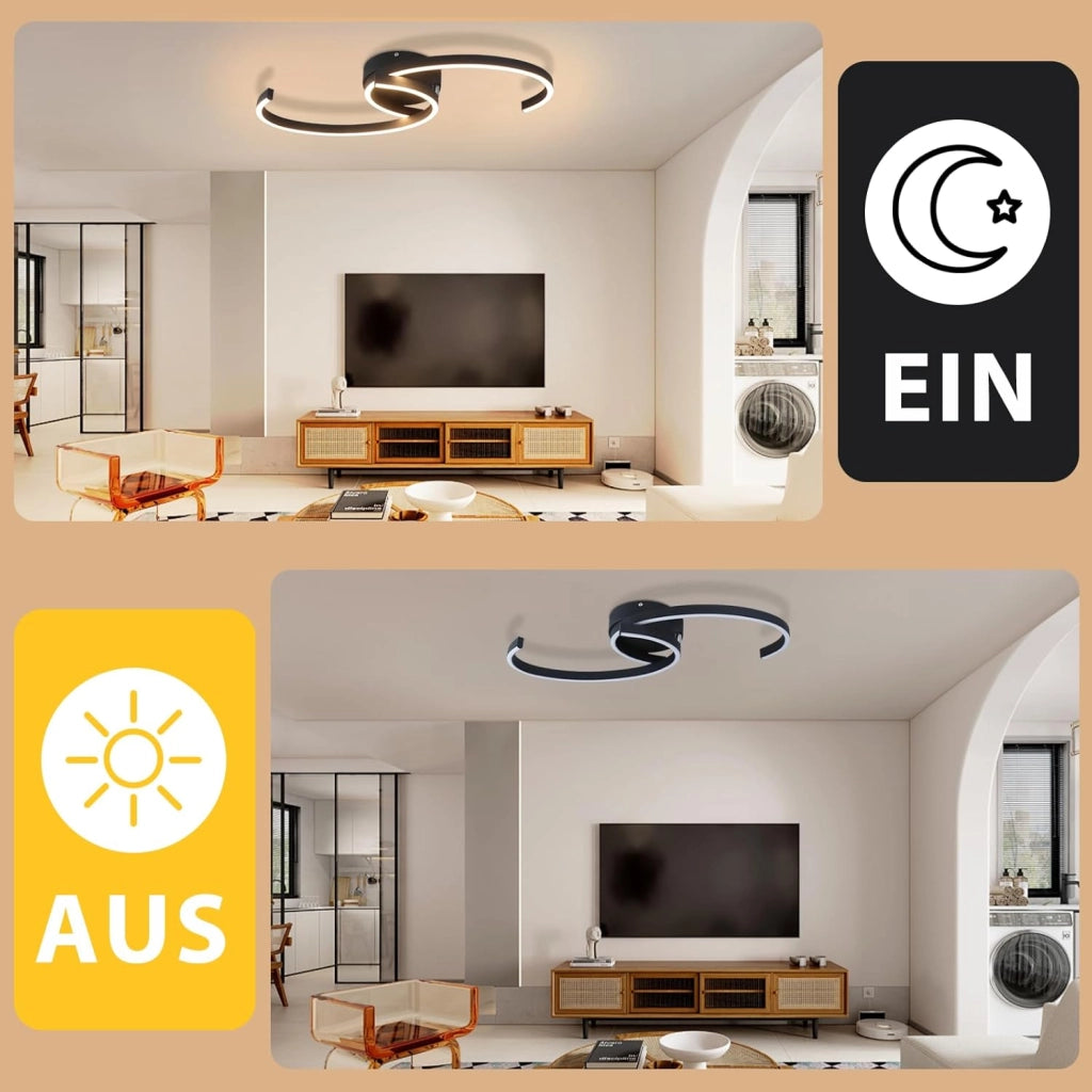 ZMH Lampada da soffitto plafoniera LED moderna nera 24W 3000K bianco caldo per soggiorno