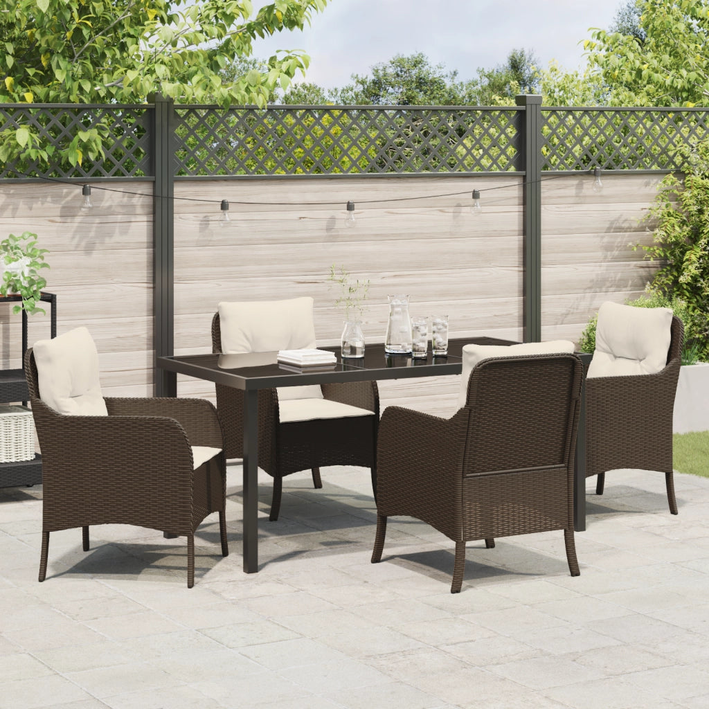 Set da Pranzo per Giardino da 5 Pezzi con Cuscini Marrone Rattan PE