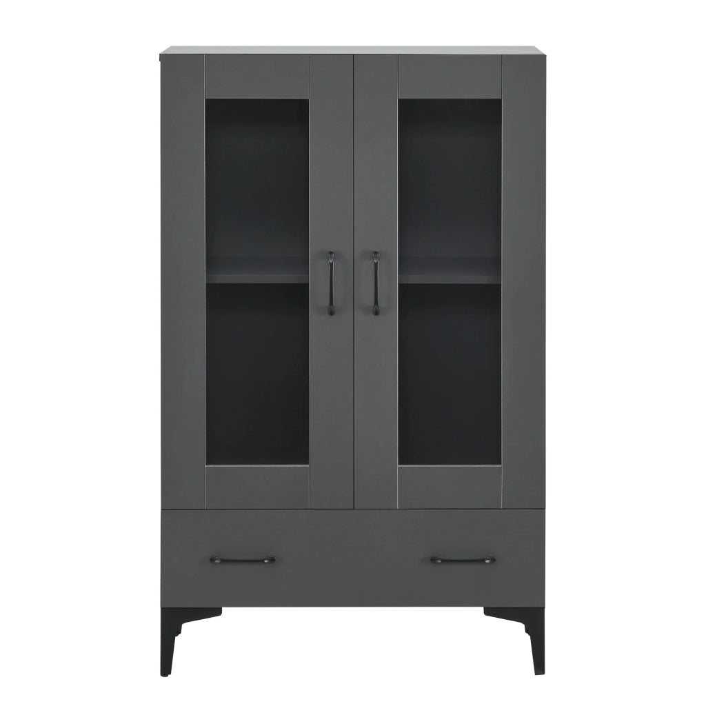 Mobiletto/scaffale con ante in vetro 115 x 70 x 31 cm grigio scuro 03_0008941