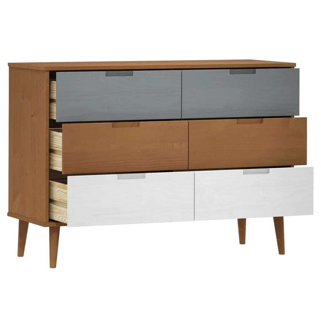 Cassettiera MOLDE Marrone 113x40x80cm in Legno Massello di Pino cod mxl 76665