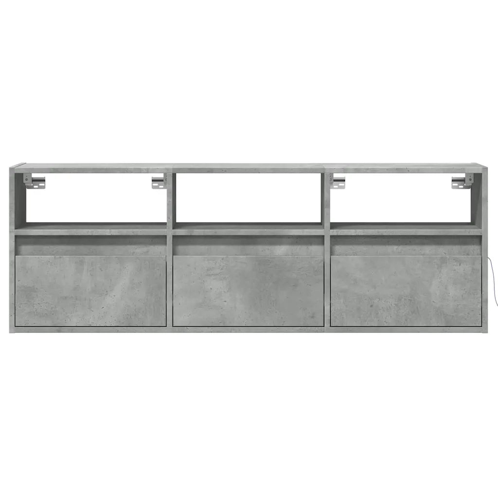 Mobile TV a Parete con Luci LED Grigio Cemento 130x31x45 cm
