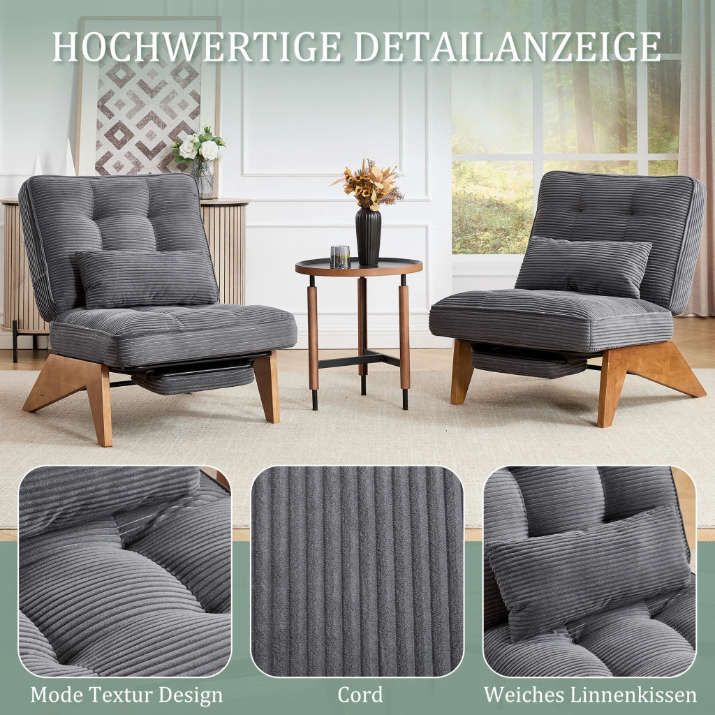 POLTRONA reclinabile in corduroy 127x73x90 cm grigio scuro con cuscino lombare