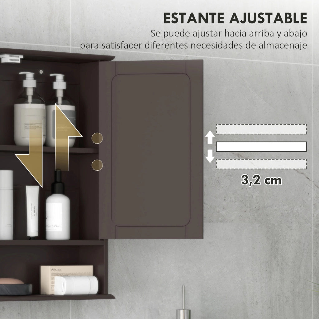Armadietto Bagno con Specchio ¨C zephmum ¨C 56x13x58cm Marrone