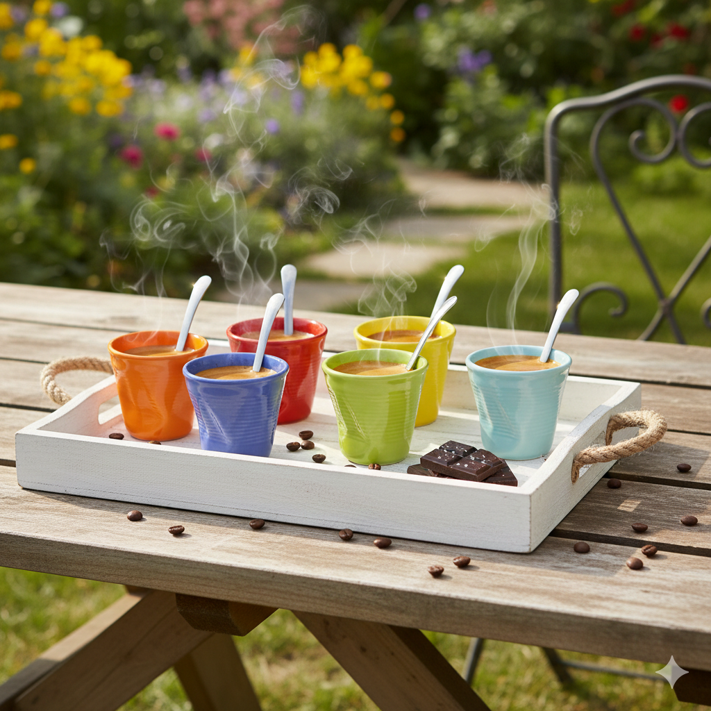 Set 6 Tazzine da caffè Accartocciati in Gres + Cucchiaini Kaleidos Multicolor