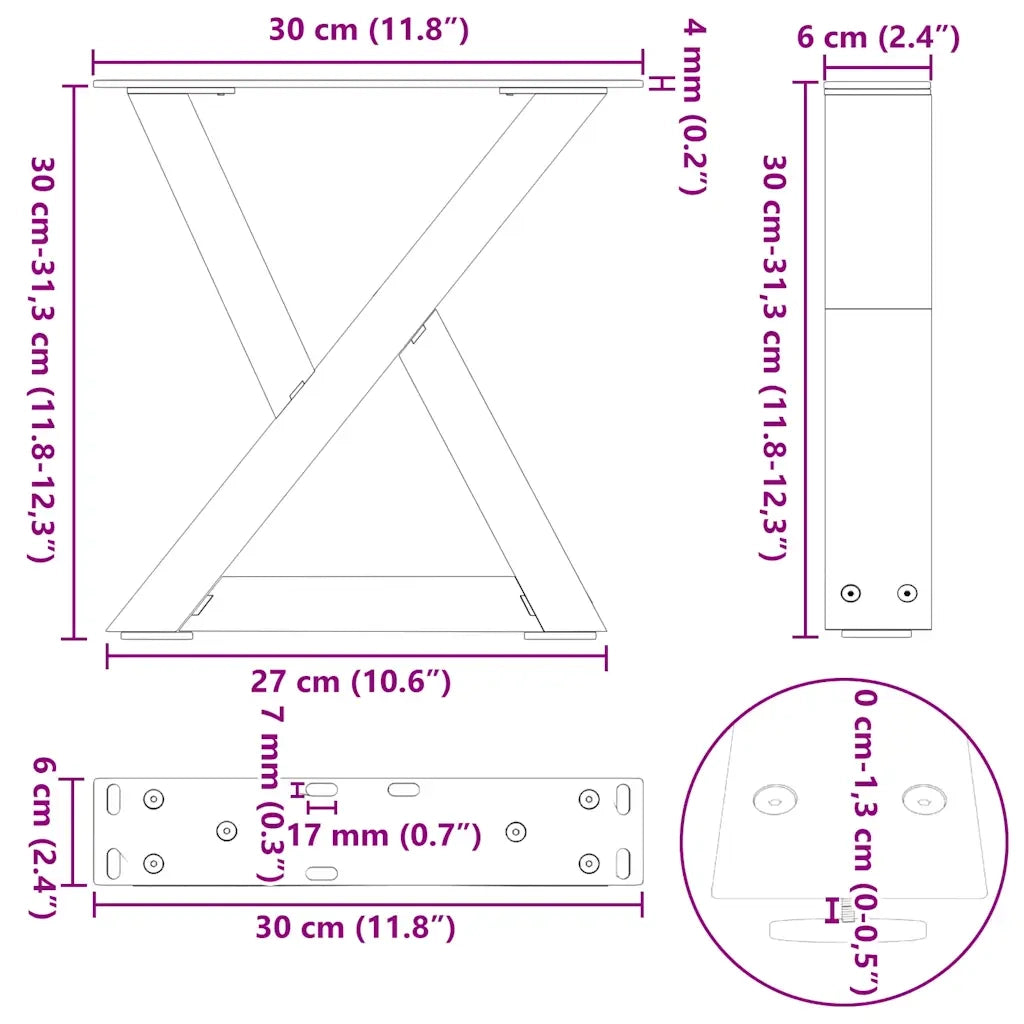 Gambe per Tavolino da Caffè 2 pz Nere 30x(30-31,3) cm Acciaio 4012676
