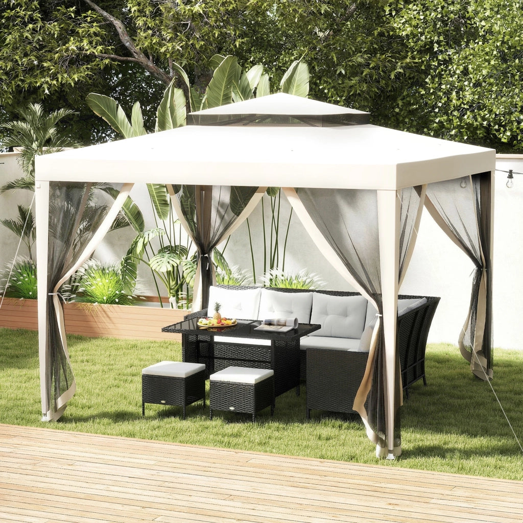 Gazebo da Giardino 3x3 m ¨C Zephmum ¨C Bianco Crema, Acciaio e Poliestere