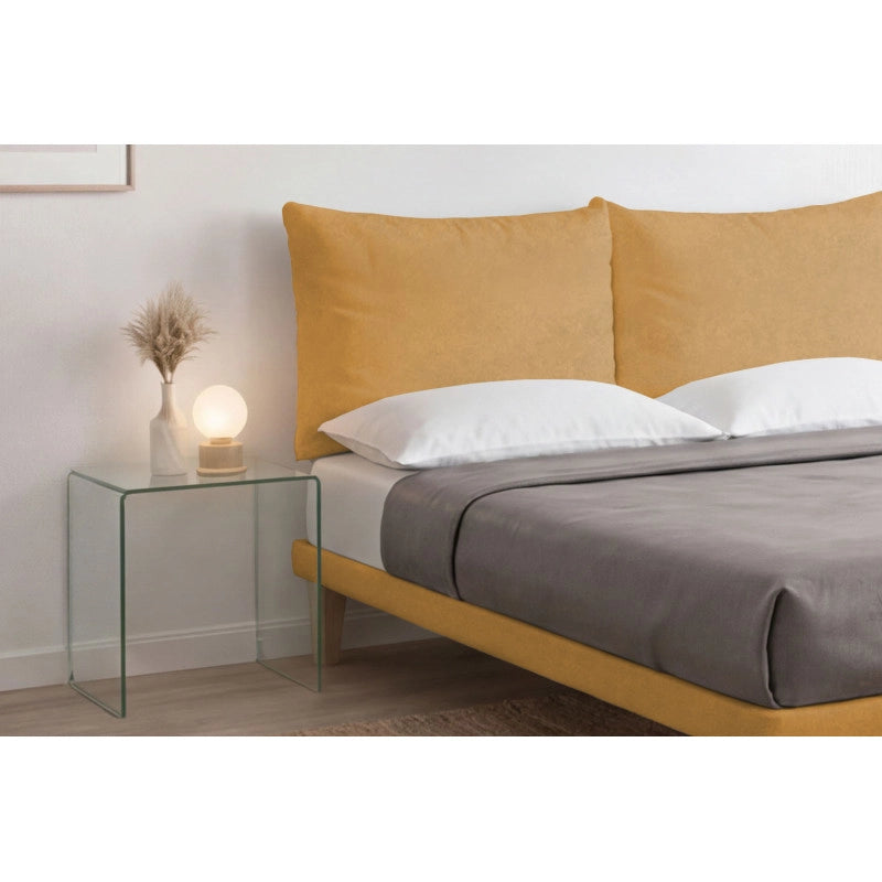 Letto imbottito Matrimoniale 180x200 cm Soft - Con rete,Microfibra,Ocra