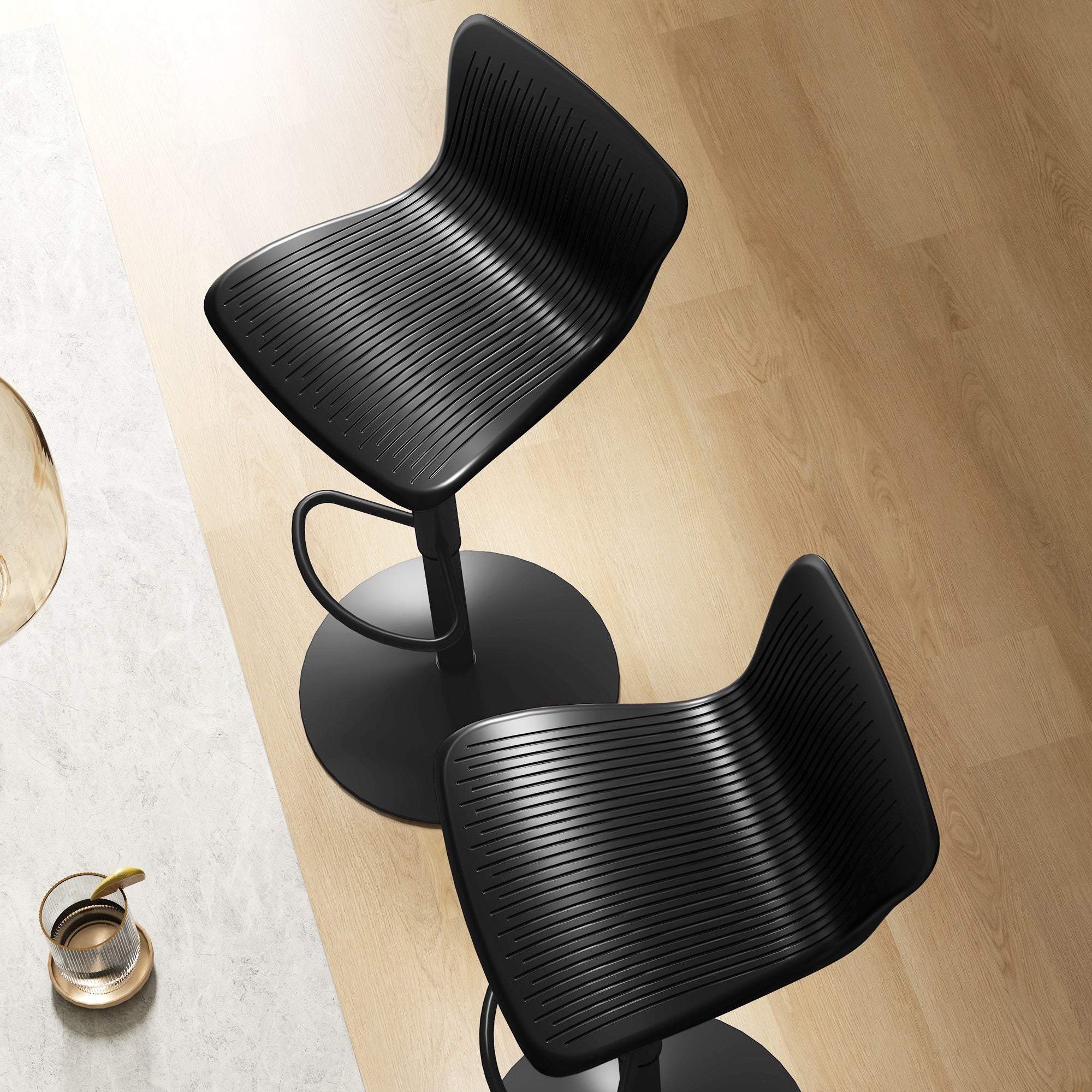 Set 2 Sgabelli da Bar con Schienale Girevoli e con Altezza Regolabile 76,5-97,5 cm in Polipropilene Nero