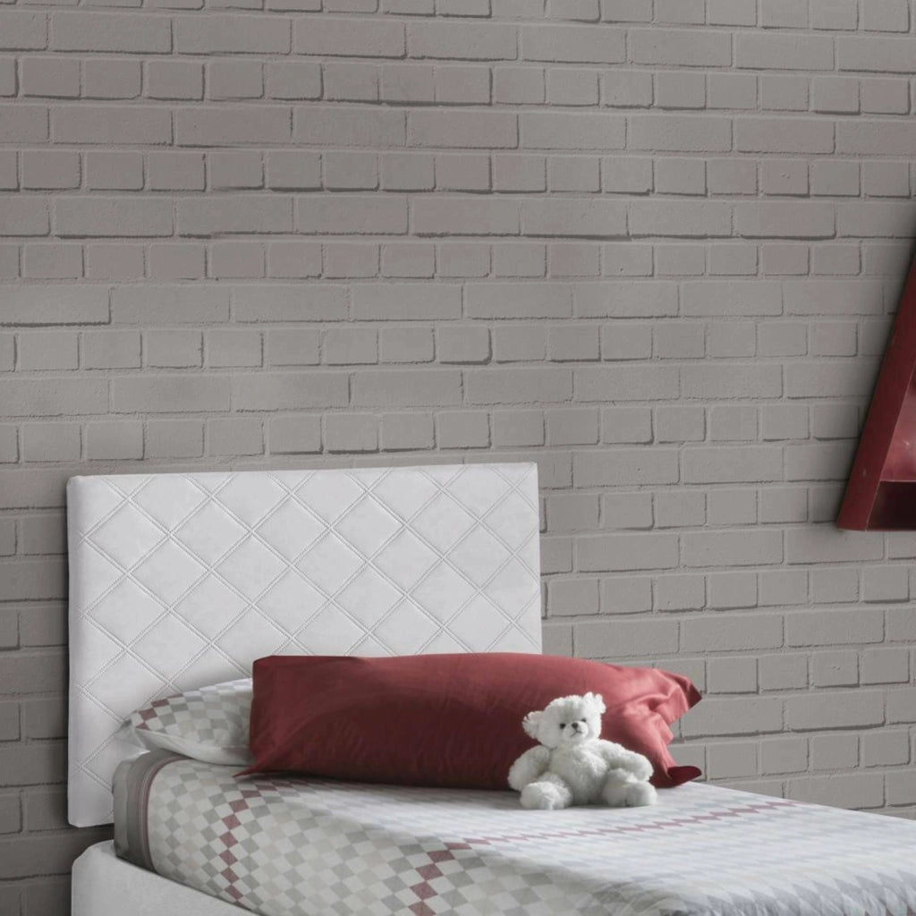 Letto singolo Arak, Testata in ecopelle a muro, Made in Italy, adatta a letto Singolo, cm 90x60, Bianco