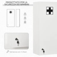 kleankin Armadietto Medicinali a Muro con Serratura, 5 Ripiani e Mensole Regolabili, in Legno e Vetro, Bianco, 30x20x70cm