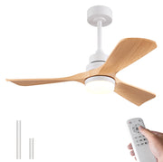 Ventilatore da soffitto 42 pollici con luce LED; 3 pale in ABS bianco e naturale; telecomando