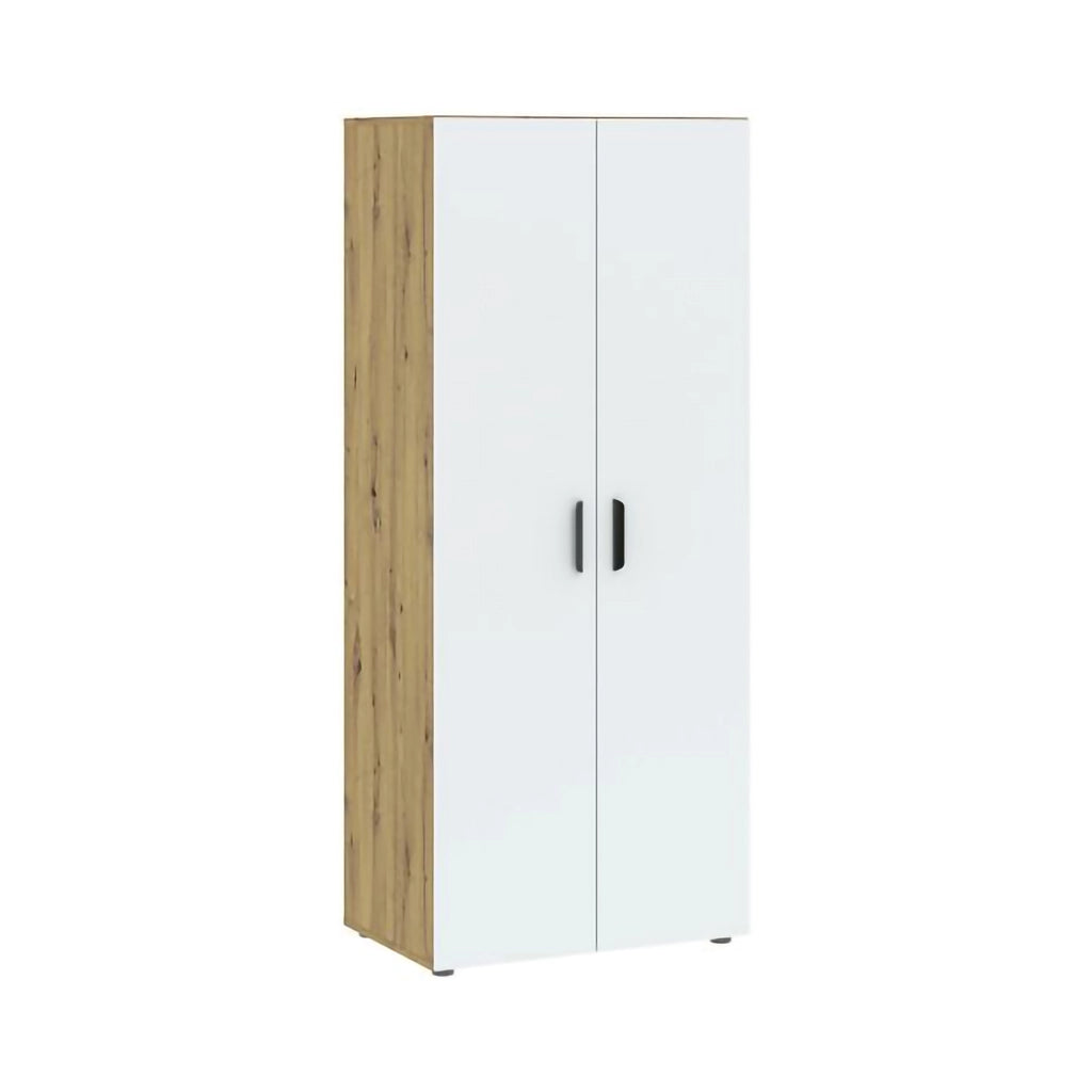 Armadio Camera da Letto Buriasco, Guardaroba 2 Ante un Ripiano, 74x214h cm Marrone Rovere Nodi