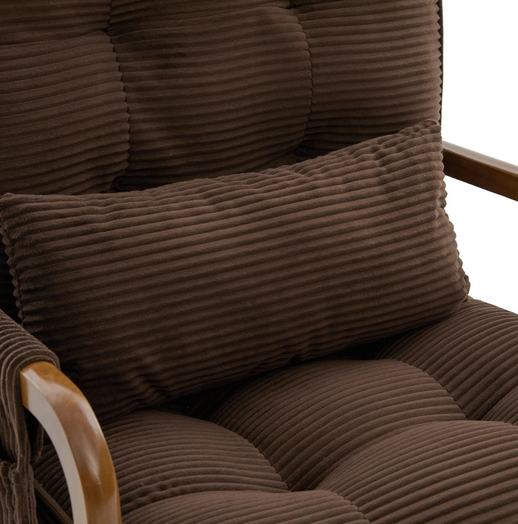 Sedia a dondolo con poggiapiedi; reclinabile a 3 posizioni; in corduroy marrone; 70x80x92 cm