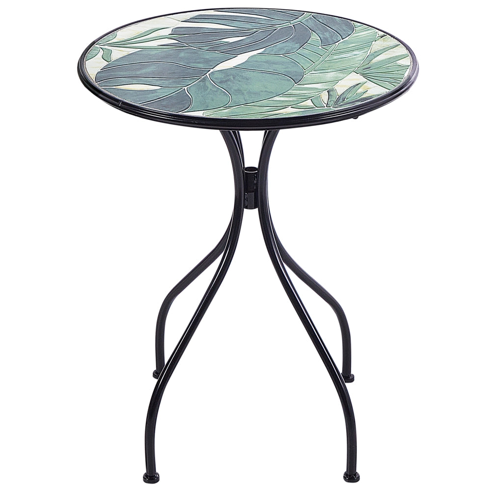 Set bistrot da giardino in metallo nero con motivo a mosaico verde e struttura in ferro stile vintage
