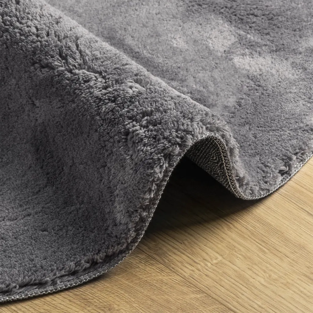Tappeto a Pelo Corto HUARTE Morbido e Lavabile Antracite Ø120cm 375010
